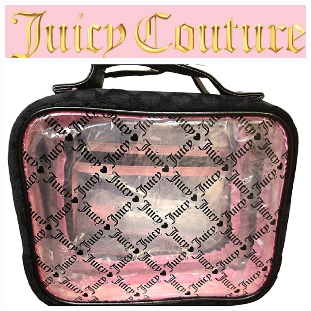 Juicy Couture Signature Logo Transparent Hear Velour Cosmetic Organizer